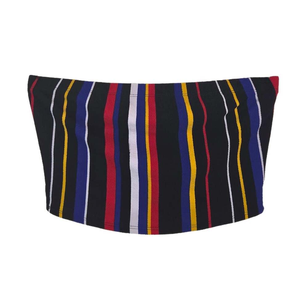 K + Glam Multi Stripe Tube Top Size 1XL Black Red Blue Yellow
